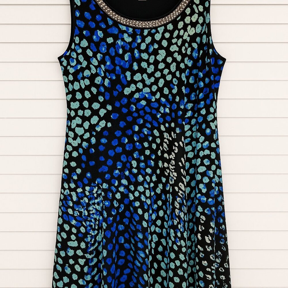 JM Collection Woman 1X Sleeveless A-Line Dress – Blue & Teal Animal Print with B